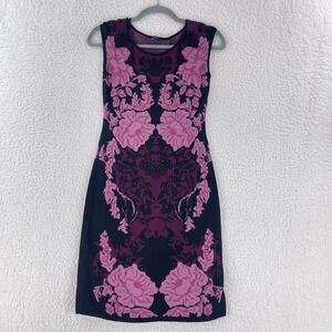 Ann Taylor‎ Purple Floral Sweater Dress Womens Sheath Sleeveless Knit Size XSP